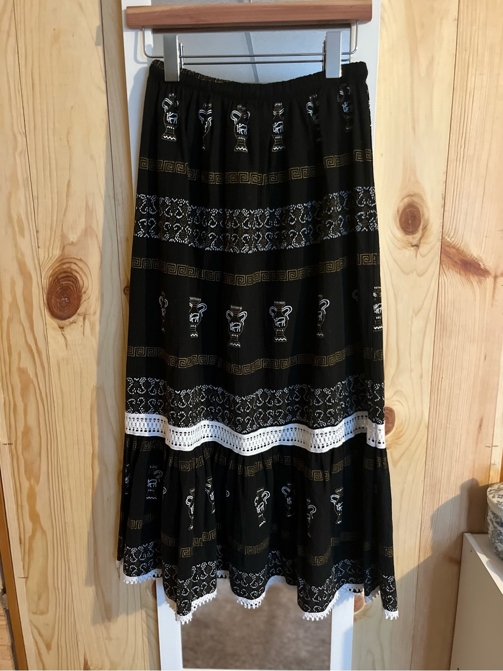 Greek Roman Tiered Maxi Skirt 100% Cotton Like New Condition